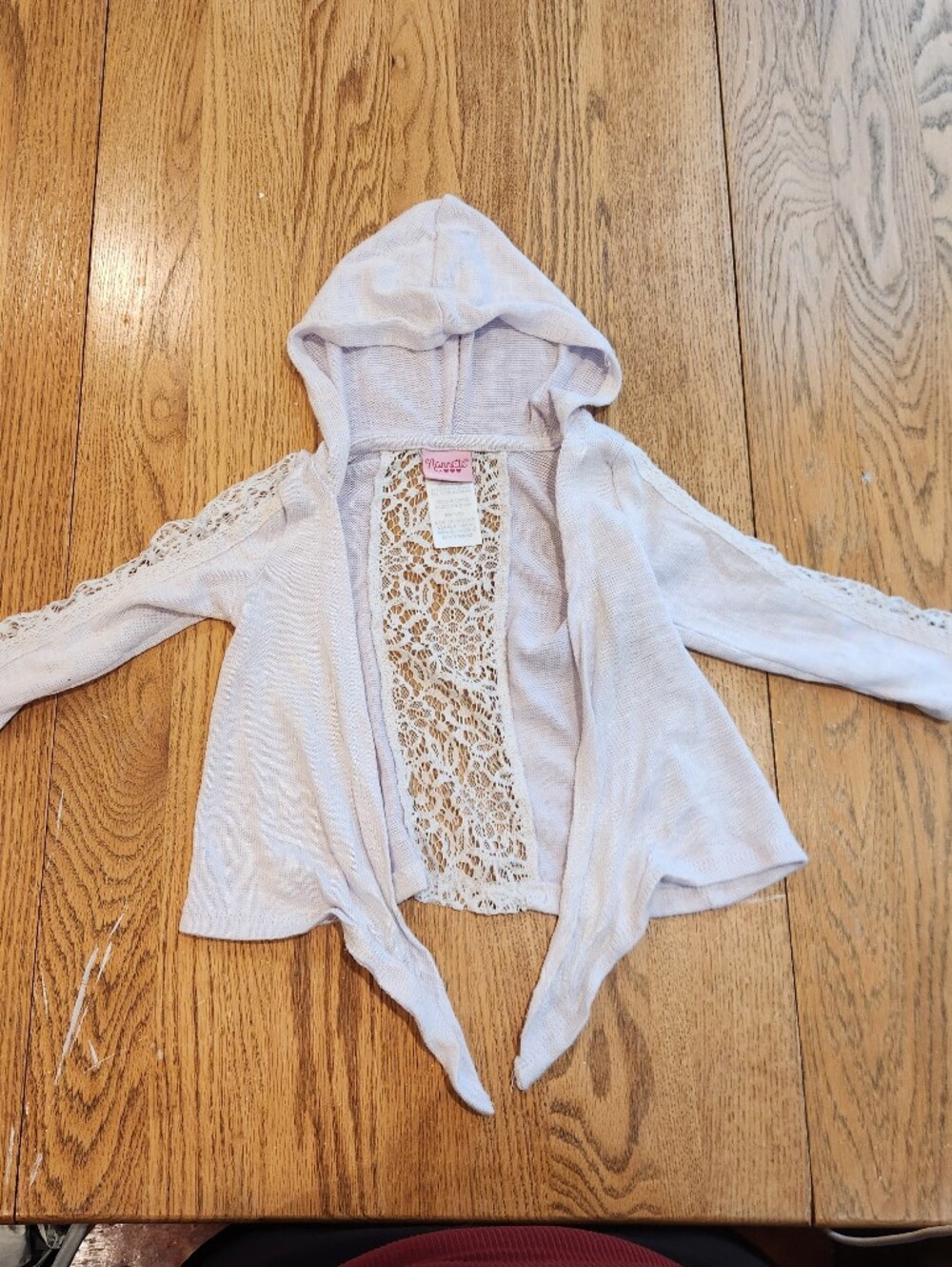 Toddler Girl Off White Lace-Back Hooded Cardigan